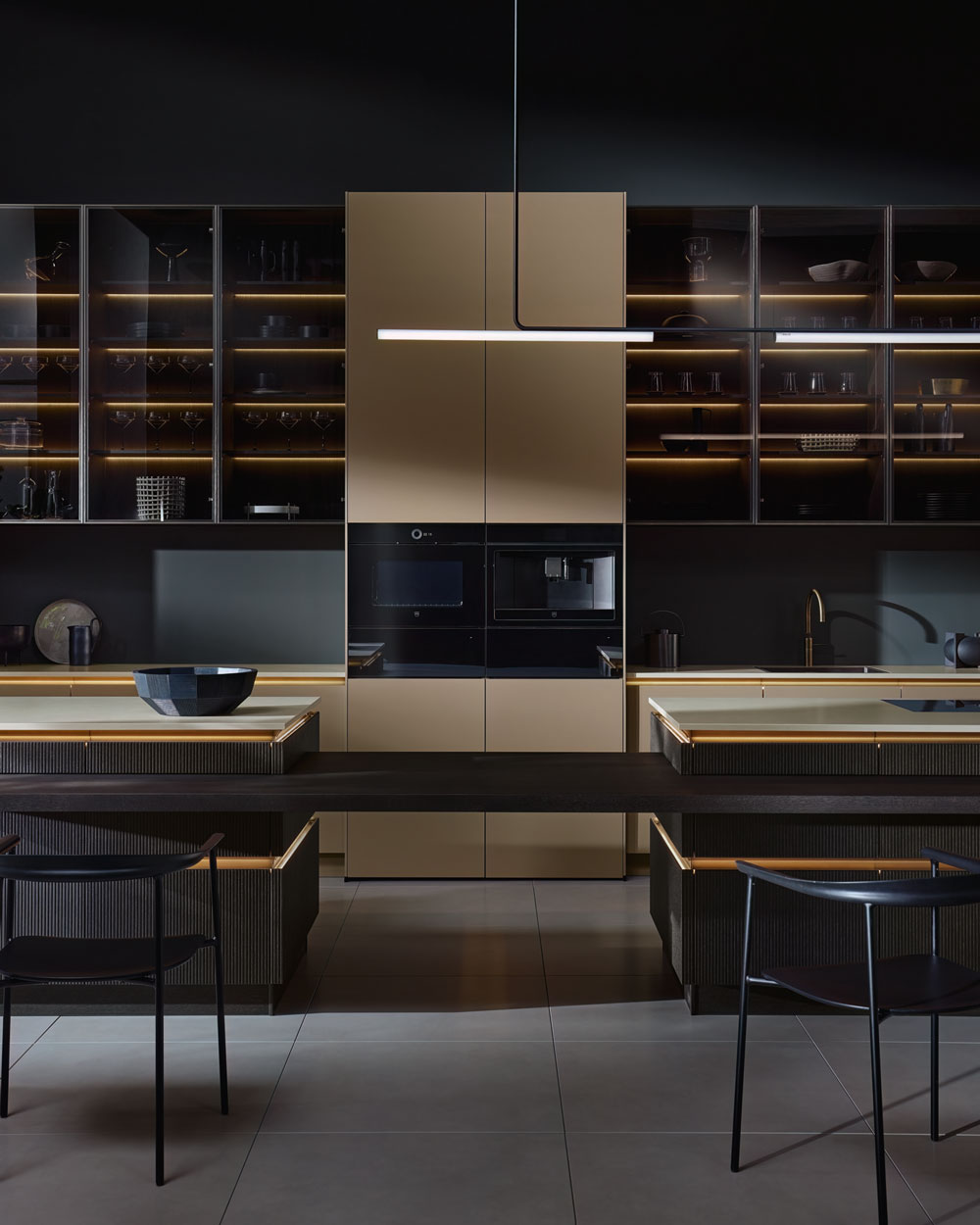 : i-luminate premium kitchen with glass cabinets and integrated lighting