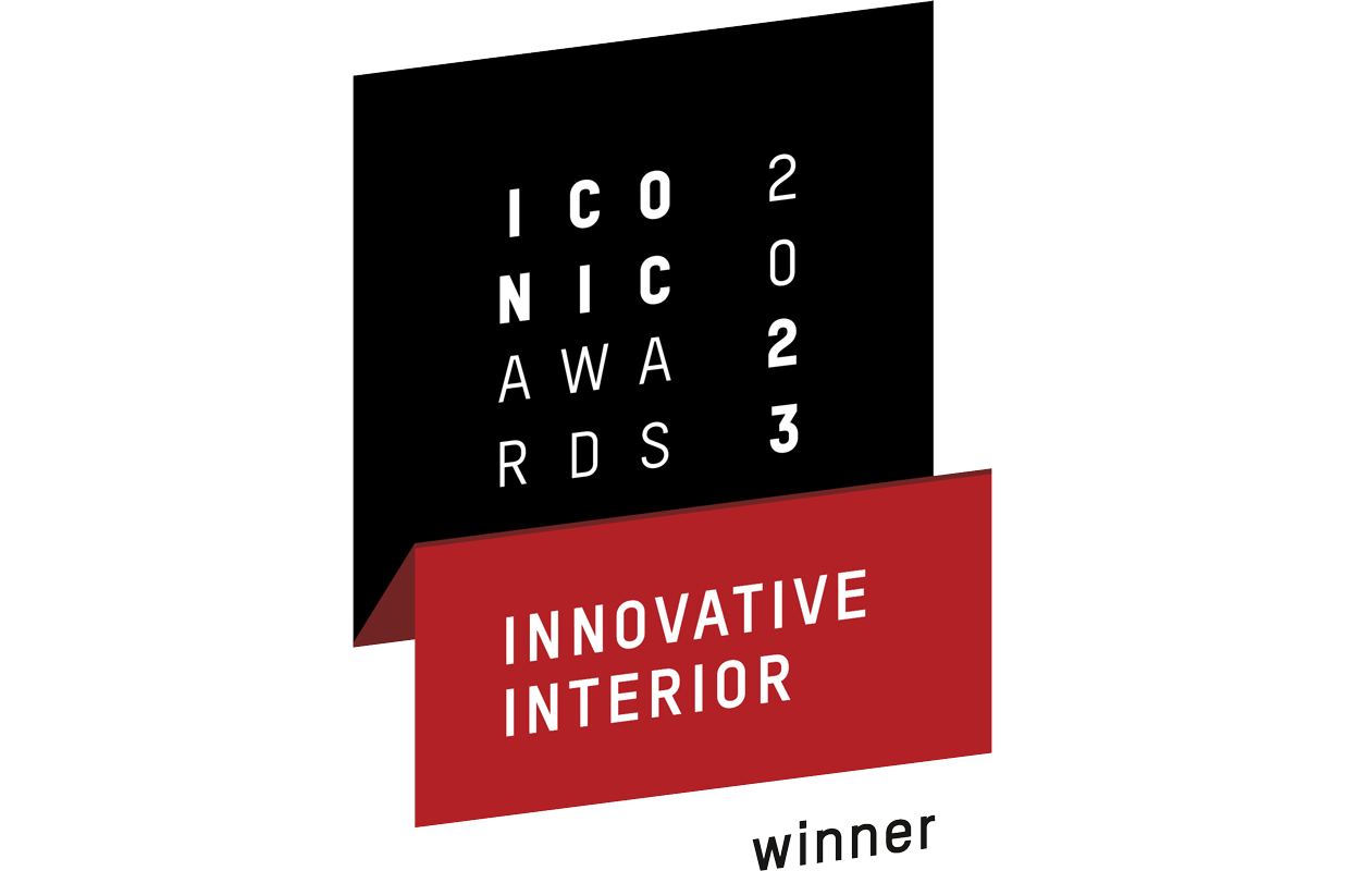 ENG: Iconic Awards logo, winner in the Innovative Interior category for outstanding design and innovative interior styling