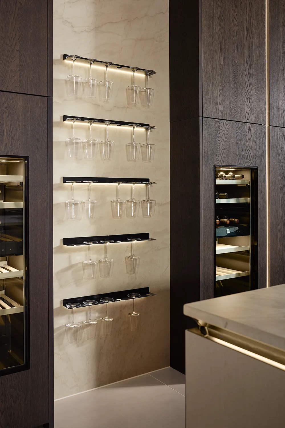 Illuminated wine glass area in an i-luminate design kitchen